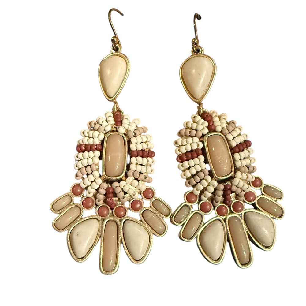 Vintage Lucky Brand Gold Tone stone Earrings boho hippie flower child whimsy